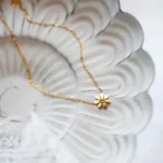 Classic Gold Color Stainless Steel Small Daisy Flower Pendant Necklace for Women Charm Sunflower Collar Earring Jewelry Set Gift - Image 3