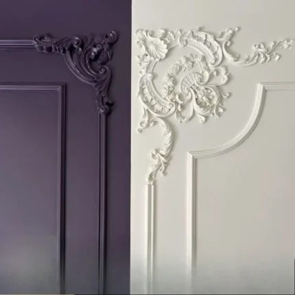 Curved PU Lines with Corner Flowers, French Home Decor, Imitation Plaster Polyurethane Mold, Background Wall Decor