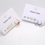 Lokaer 3Pair/Set Trendy Shell Flower Rhinestone Stud Earrings for Women 18K Gold Plated Stainless Steel Jewelry Wholesale E25007 - Image 3