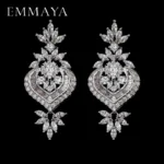 EMMAYA New Arrival Luxury Big Long Flower Pendant Drop Earrings With Shining CZ Brincos Bridal Women Wedding Party Jewelry