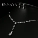 Emmaya Trendy White Water Drop Cubic Zirconia Wedding Jewelry Sets Luxury Statement Necklace Earrings Set Dress Accessories - Image 3