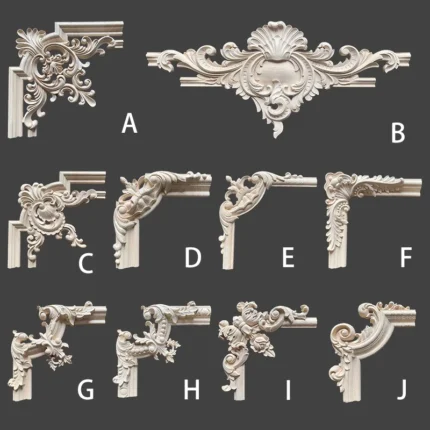 Wood Applique Corner Natural Floral Wood Carved Figurine Craft Home Decoration Accessories Background Wall Decoration Decal