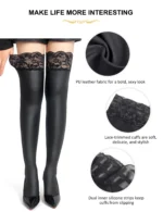 Comeondear Faux Leather Stockings Sexy With Lace Trim Silicone Women Thigh High Stockings Plus Size 5XL Anti Skid Mens Pantyhose - Image 5