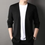 New Slim Fit Cardigan for Men, Thin Spring and Autumn Outerwear, Long Sleeve Casual Trendy Versatile Pure Color Slim Fit Autumn - Image 2