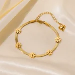 GANEMLY Trendy Green Clover Zircon Heart Charm Bracelet Bangle Stainless Steel Waterproof Jewelry For Women Party Gift pulseras - Image 2