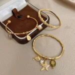 Greatera Shell Piece Bracelet Spherical Rhinestone Large Small Intervals Ocean-style Bamboo-joint Starfish Pendant Cuff Bangle - Image 3