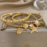 Greatera Shell Piece Bracelet Spherical Rhinestone Large Small Intervals Ocean-style Bamboo-joint Starfish Pendant Cuff Bangle - Image 4