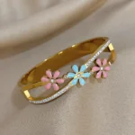 Greatera Colorful Oil-dripping Flower Bracelet Fashion Stainless Steel Cubic Zircon Filled Diameter 58mm Design Women's Bangle - Image 2