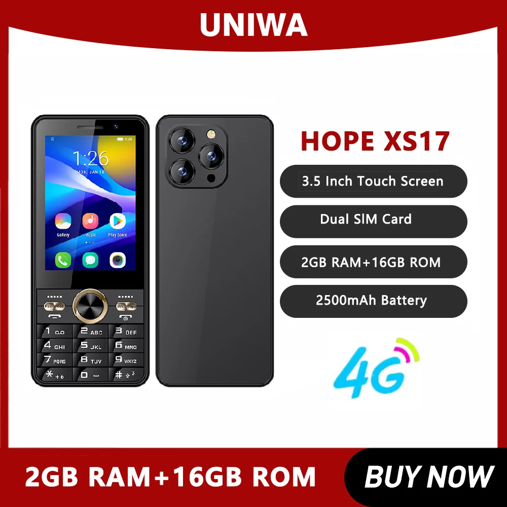 kf-S4e4b45c6ce2c436b8ac06d5e8c9250ffQ UNIWA HOPE XS17 4G Touch Screen Keypad Phone 3.5 Inch Android 8.1 Dual SIM Card 2GB RAM+16GB ROM 2500mAh Cellphone Whatsapp GPS - Image 1