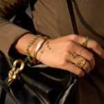Uworld Classic Green Zircons Finger Bracelet Layered Jewelry For Women 18K PVD Gold Plated Stainless Steel Bracelets Jewelry - Image 3
