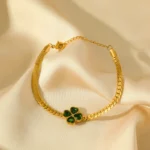 GANEMLY Trendy Green Clover Zircon Heart Charm Bracelet Bangle Stainless Steel Waterproof Jewelry For Women Party Gift pulseras - Image 4