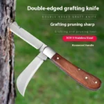 Folding Grafting Knife Grafting Tools Grafting Pruning Knife Professional Garden Fruit Tree Grafting Cutter Wooden Handle Knife