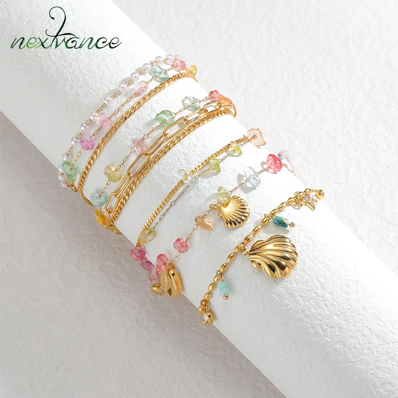 kf-S62827a8f4e8b49c984330061de5e4fd8e Nextvance Trendy Multi-layers Colorful Stones Bracelets Shell For Women Stainless Steel Gold Plated Chain Jewelry Gifts - Image 1