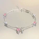 Korean Elegant Cherry Blossom Bow Zircon Bracelet For Women Y2K Sweet Girls Crystal Flowers Bracelets Wedding Party Jewelry Gift - Image 2
