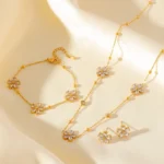 EILIECK 316L Stainless Steel White Zirconia Flower Petal Necklace Bracelet Earrings Set For Women New Trendy Jewelry Party Gift - Image 3