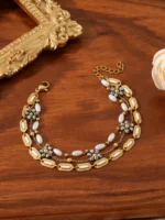 Pearl Bracelet For Women Gold Plated Chain Floral Crystal Accent Vintage Style Jewelry - Image 5