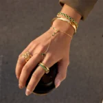 Uworld Classic Green Zircons Finger Bracelet Layered Jewelry For Women 18K PVD Gold Plated Stainless Steel Bracelets Jewelry - Image 2