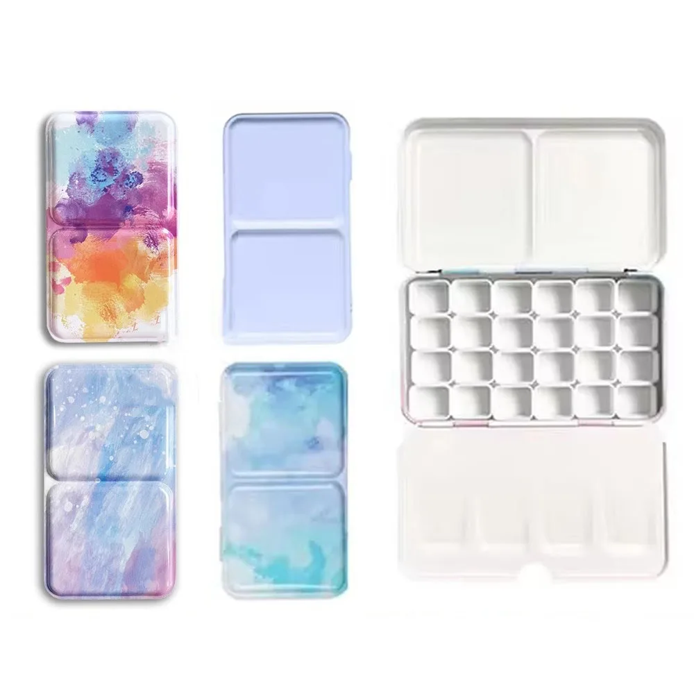 kf-Sb160c2dcc68c497dae741f2fd9def59dC Portable Empty Watercolor Tin Box Storage Iron Paint Tray Palette with 24 Half Pans For Painting Art Supplies - Image 1