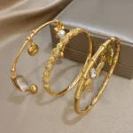 Greatera Shell Piece Bracelet Spherical Rhinestone Large Small Intervals Ocean-style Bamboo-joint Starfish Pendant Cuff Bangle - Image 5