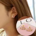 Women's Flower Earrings Zircon Ear Jacket Korean Style Copper Ear Studs Earrings Orecchini Jewelry Pendientes Aretes De Mujer - Image 3