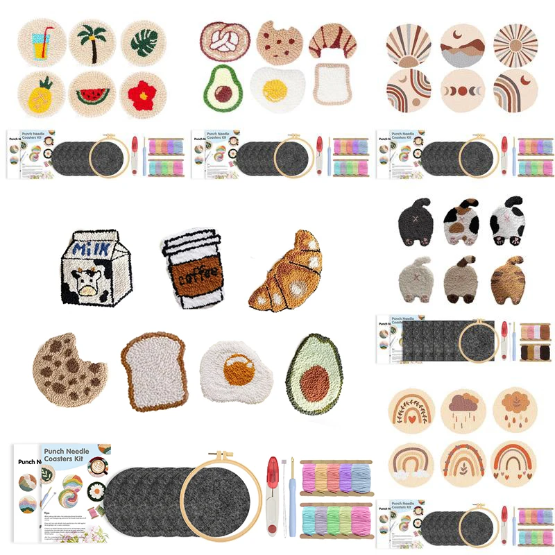 kf-Sed161672c31b4552af41005b895182678 GATYZTORY Punch Needle Coaster Kit Easy Art Coasters Kits for Beginners DIY Tufted Rug Pads with Adhesive Felt Yarns Embroidery - Image 1