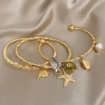 Greatera Shell Piece Bracelet Spherical Rhinestone Large Small Intervals Ocean-style Bamboo-joint Starfish Pendant Cuff Bangle - Image 2