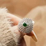 Huitan Bling Bling Geometric Rings with Square Green Cubic Zircon Fashionable Silver Color Finger Rings Luxury Jewelry for Women - Image 5