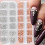 12Grid Gold/Silver Mini Caviar Beads Nail Art Decorations Metal Micro Balls Nail Charm with Magnetic Pen 3D Mini Caviar Nail Gem - Image 3