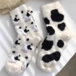 Cartoon Cute Cow Mink Velvet Socks Women Winter Soft Fleece Plush Warm Home Sleep Boot Socks Kawaii Y2K Furry Thermal Tube Sox - Image 3