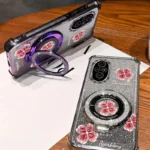 Pearl Strap Glitter Pink Clover Phone Holder Case On For Huawei Honor 9X Pro 60 70 80 90 100 200 300 Pro Ultra Y9s Stand Cover - Image 2