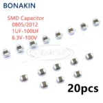 20PCS 0805 2012 SMD Capacitor 1uF 2.2uF 4.7uF 10uF 22uF 47uF 100uF 6.3V 10V 16V 25V 35V 50V 63V 100V X7R X5R ±10% 20% K M