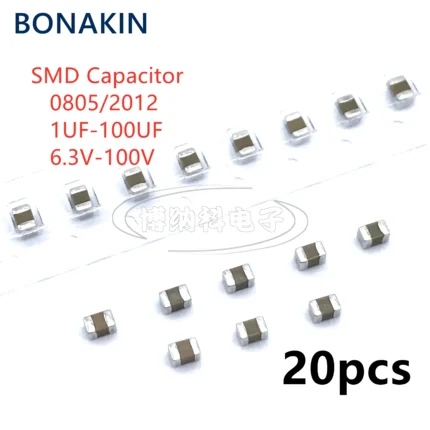20PCS 0805 2012 SMD Capacitor 1uF 2.2uF 4.7uF 10uF 22uF 47uF 100uF 6.3V 10V 16V 25V 35V 50V 63V 100V X7R X5R ±10% 20% K M