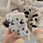 Cartoon Cute Cow Mink Velvet Socks Women Winter Soft Fleece Plush Warm Home Sleep Boot Socks Kawaii Y2K Furry Thermal Tube Sox - Image 2