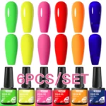 6Pcs/Set Nail Gel Green Red Yellow Neon Polish Summer Bright Orange Colorful Manicure UV LED Soak Off Nail Art Gel Varnishes Kit