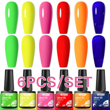 6Pcs/Set Nail Gel Green Red Yellow Neon Polish Summer Bright Orange Colorful Manicure UV LED Soak Off Nail Art Gel Varnishes Kit