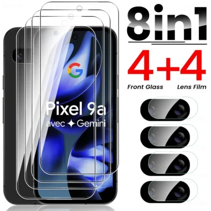 8 In 1 Clear Crystal 9H Tempered Glass Case For Google Pixel 9a 5G Screen Protector Camera Glass Googe Pixel9a Pixle 9a 9 a a9