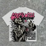 The 2025 3d Tshirt God's Will Skull Retro Pattern T-shirt Printed Graphic Men And Women Y2K Oversized T-shirt Street Wear - Image 2