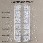 12grids Half Round Pearls Beads 3D Nail Charms 1.5/2/2.5/3/4/5mm White Flatback Pearls Nail Jewelry Nail Craft Pearl Rhinestones - Image 3