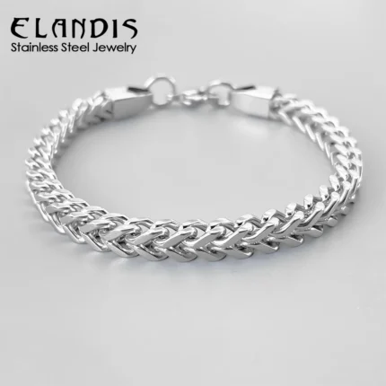 ELANDIS Width 5MM Double Cuban Chain Stainless Steel Metal Clasp Bracelets, Punk Men's Bangles Length 20cm48 Hour Shipping