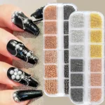 12Grid Gold/Silver Mini Caviar Beads Nail Art Decorations Metal Micro Balls Nail Charm with Magnetic Pen 3D Mini Caviar Nail Gem - Image 6