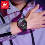 OLEVS 9937 Mens Watch Original Rotatable Wheel Hub Dial Fashion Trend Quartz Watch Waterproof Luminous Stainless Steel Reloj - Image 3