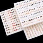 100Pairs Acrylic Crystal Heart Star Moon Small Stud Earrings Set For Women Girl Animal Flower Plastic Earring 2021 Trend Jewelry - Image 3