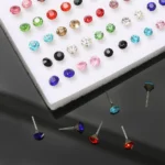 100Pairs Acrylic Crystal Heart Star Moon Small Stud Earrings Set For Women Girl Animal Flower Plastic Earring 2021 Trend Jewelry - Image 4