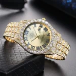 3pcs Necklace+Bracelet+Watch Cuban Chain Watch for Men Hip Hop Miami Curb Iced Out Paved Rhinestone Rapper Cuban men Jewelry set - Image 6