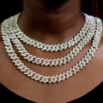 16/18/20/22/24inch Gold Color Cuban Link Chain for Women Men 2 Row Rhinestone Rhombus Prong Cuban Necklaces Hip Hop Jewelry - Image 2