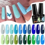 MEET ACROSS 7.3ml Blue Green Gel Nail Polish Spring Summer Glitter Semi Permanent UV Gel Varnish Nail Art Design For Manicure