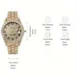 3pcs Necklace+Bracelet+Watch Cuban Chain Watch for Men Hip Hop Miami Curb Iced Out Paved Rhinestone Rapper Cuban men Jewelry set - Image 4