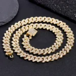 16/18/20/22/24inch Gold Color Cuban Link Chain for Women Men 2 Row Rhinestone Rhombus Prong Cuban Necklaces Hip Hop Jewelry - Image 4