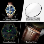 POEDAGAR Military Luxury Men Wristwatch Quartz Waterproof Luminous Chronograph Leather Man Watch Sports Men's Watches Male Reloj - Image 3