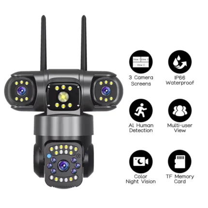 6MP WiFi PTZ Camera Outdoor Tri Lens Motion Detection IP66 Waterproof Network Wireless Surveillance Camera